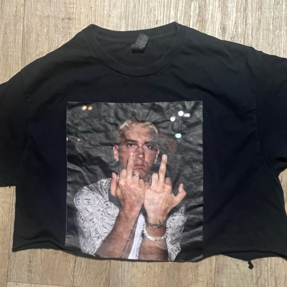 Eminem Cropped Graphic Tee Shirt Black